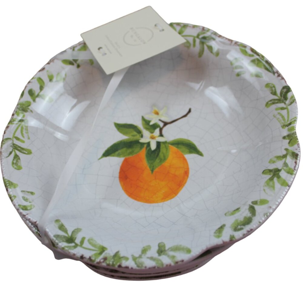 Bungalow No 10 Orange Rustic Shallow 8" Bowl Set of 4 Scalloped Melamine NWT